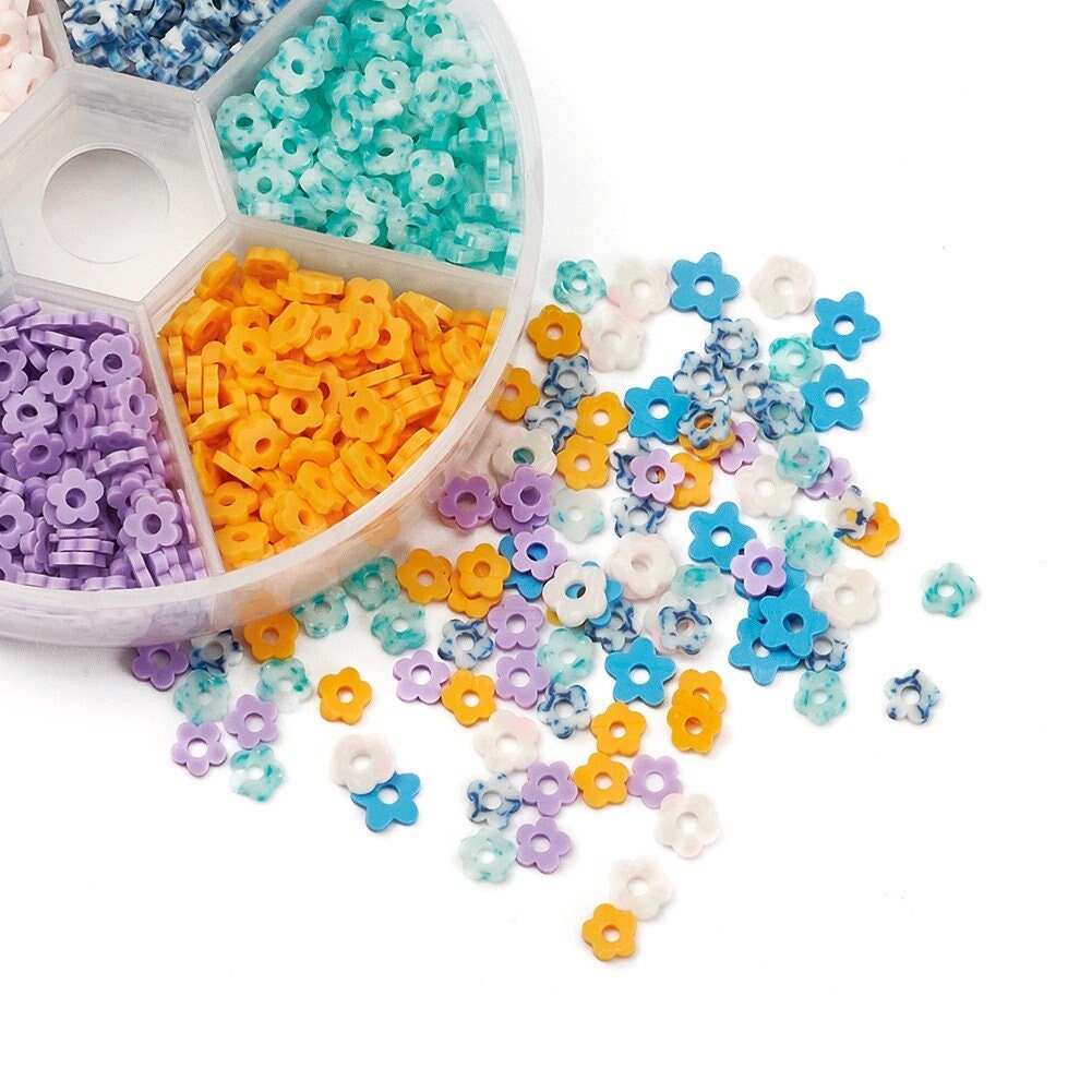 720 flower clay beads, Jewelry bracelet making set DIY, 6 assorted colors box, Colorful heishi beads kit