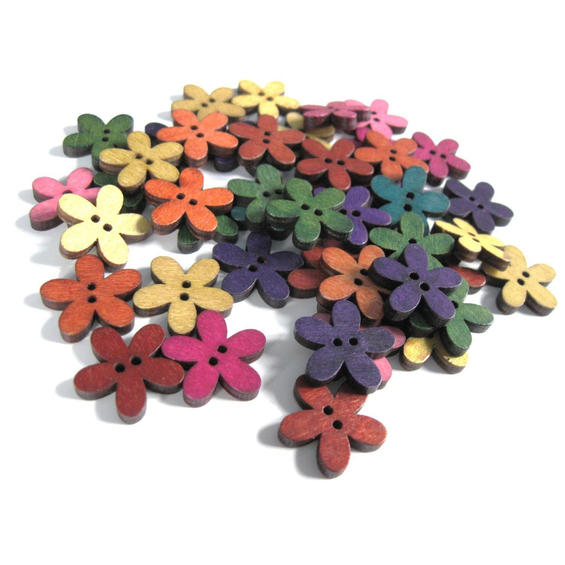 25 Boutons fleurs couleurs variées - lot de boutons en bois 20mm