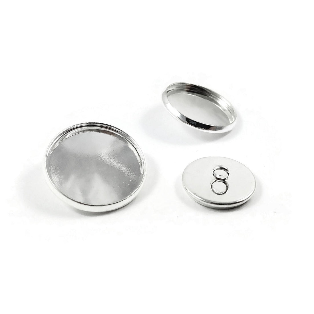 Silver shank button settings - Make you own buttons - Cabochon bezel