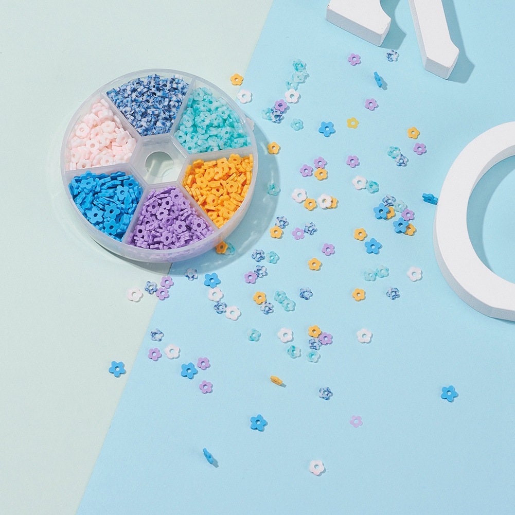 720 flower clay beads, Jewelry bracelet making set DIY, 6 assorted colors box, Colorful heishi beads kit
