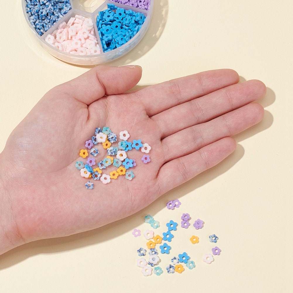 720 flower clay beads, Jewelry bracelet making set DIY, 6 assorted colors box, Colorful heishi beads kit