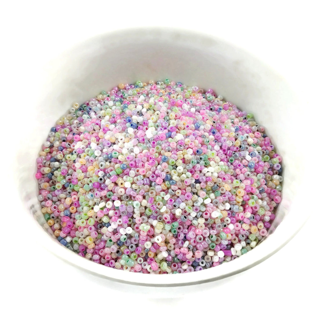 Mixed glass seed beads, Pastel rainbow assorted colors, 2mm 3mm 4mm, Bead soup grab bag