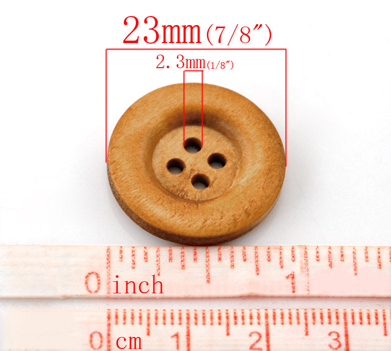 6 auburn wooden buttons 23mm