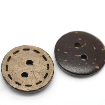 10 Brown Coconut Shell Buttons 15mm - HandStitch Pattern