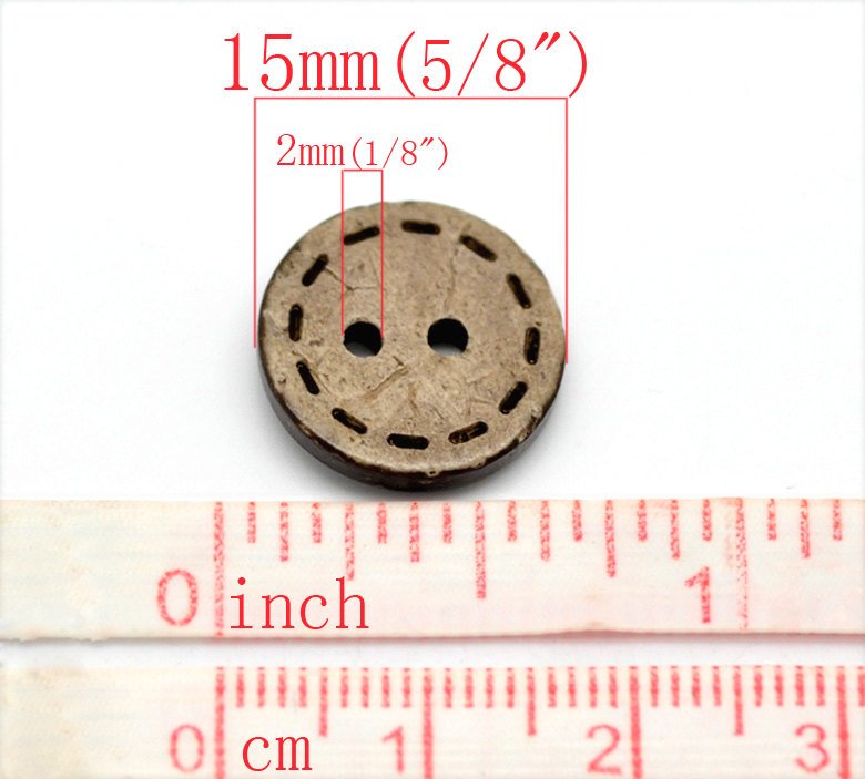 10 Brown Coconut Shell Buttons 15mm - HandStitch Pattern