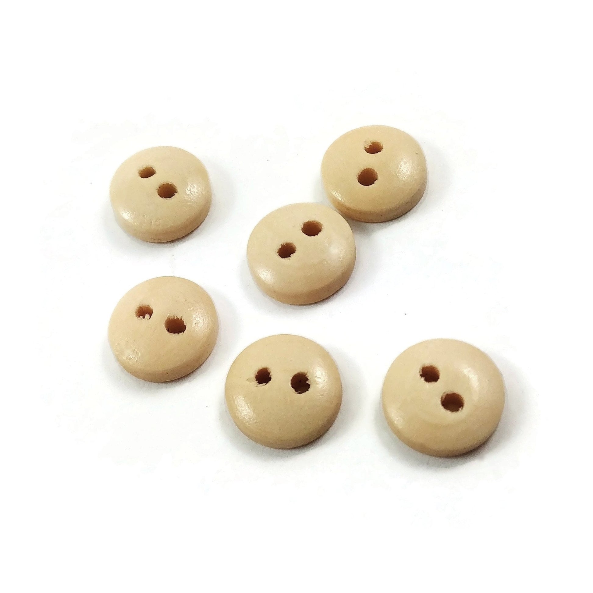 10mm tiny wooden buttons, 6 small natural buttons, Mini buttons for dolls