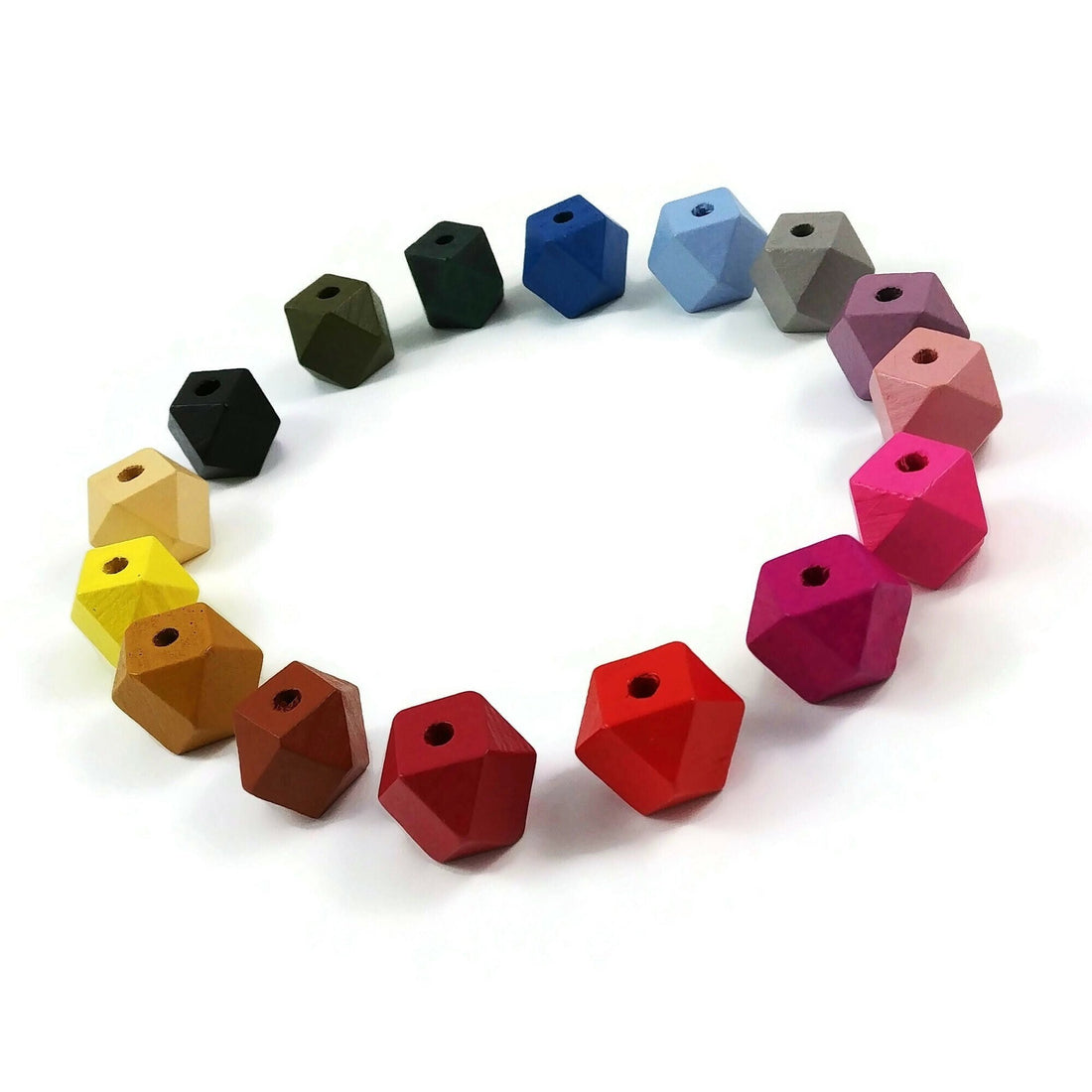 14mm faceted hexagon wood beads, Big geometric beads for jewelry making