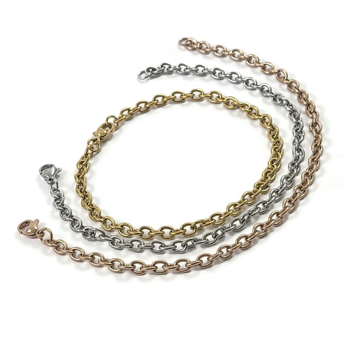 Chunky cable chain bracelet, Rose gold - gold - silver stainless steel, Bulk lot for hypoallergenic jewelry making