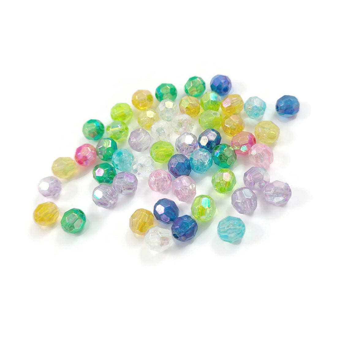 50 mixed transparent pearly faceted beads, Assorted 6mm plastic beads for jewelry making