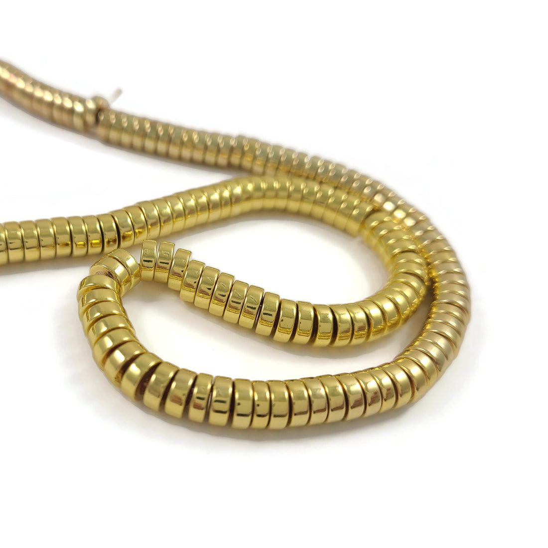 Gold hematite heishi beads, 6mm gemstone rondelle spacer beads, Jewelry making supplies