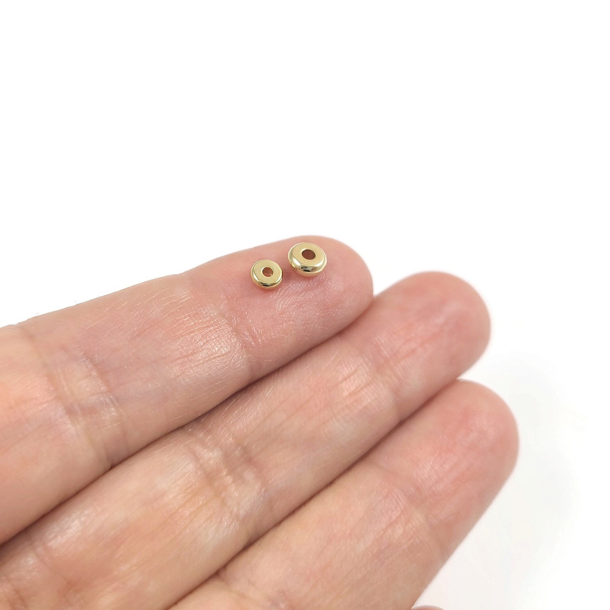 18K gold spacer beads, 4mm, 5mm, Rondelle flat round beads, Stainless steel jewelry making beads