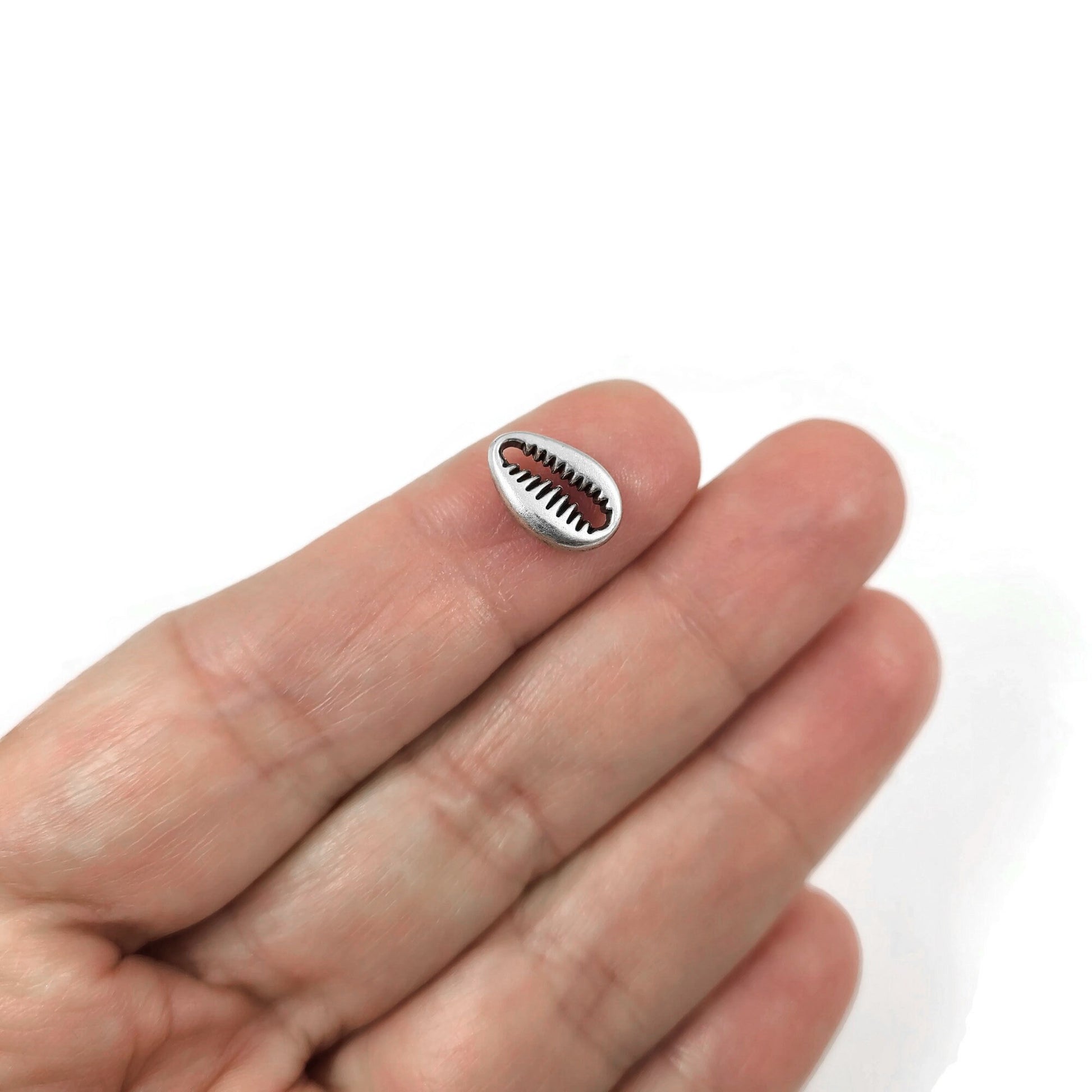 Cowrie shell connector charms, 12mm nickel free ocean pendants, Hypoallergenic nautical jewelry making