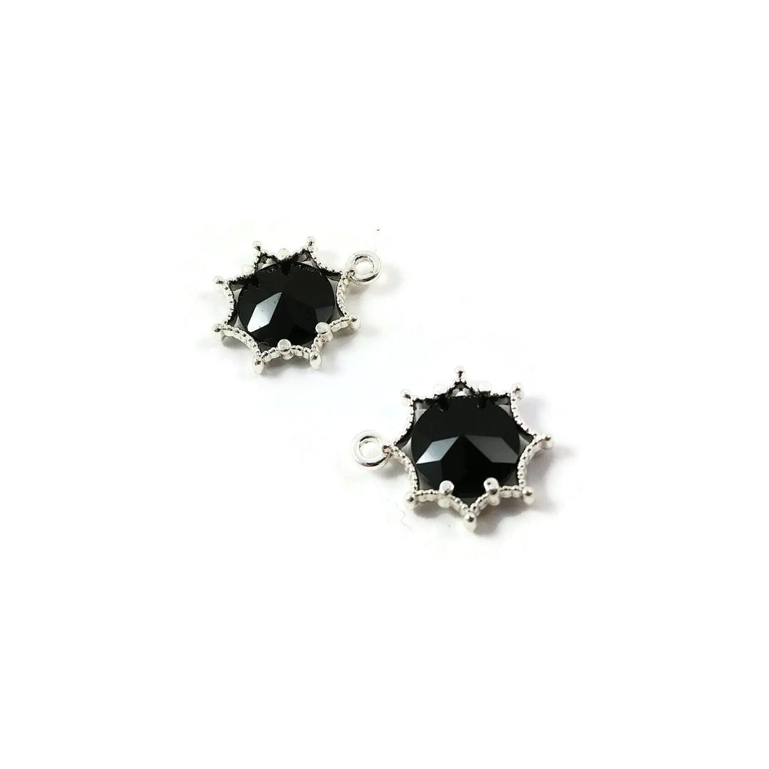 Tiny black crystal charms, 15mm nickel free metal pendants, Charms for jewelry making