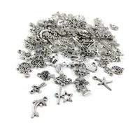 100 assorted bulk charms, Nickel free metal mixed pendants, Silver charm mix grab bag for jewelry making