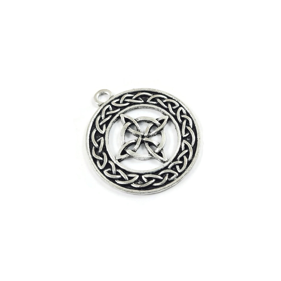 5 celtic knot charms, 30mm antique silver metal pendants, Jewelry making supplies