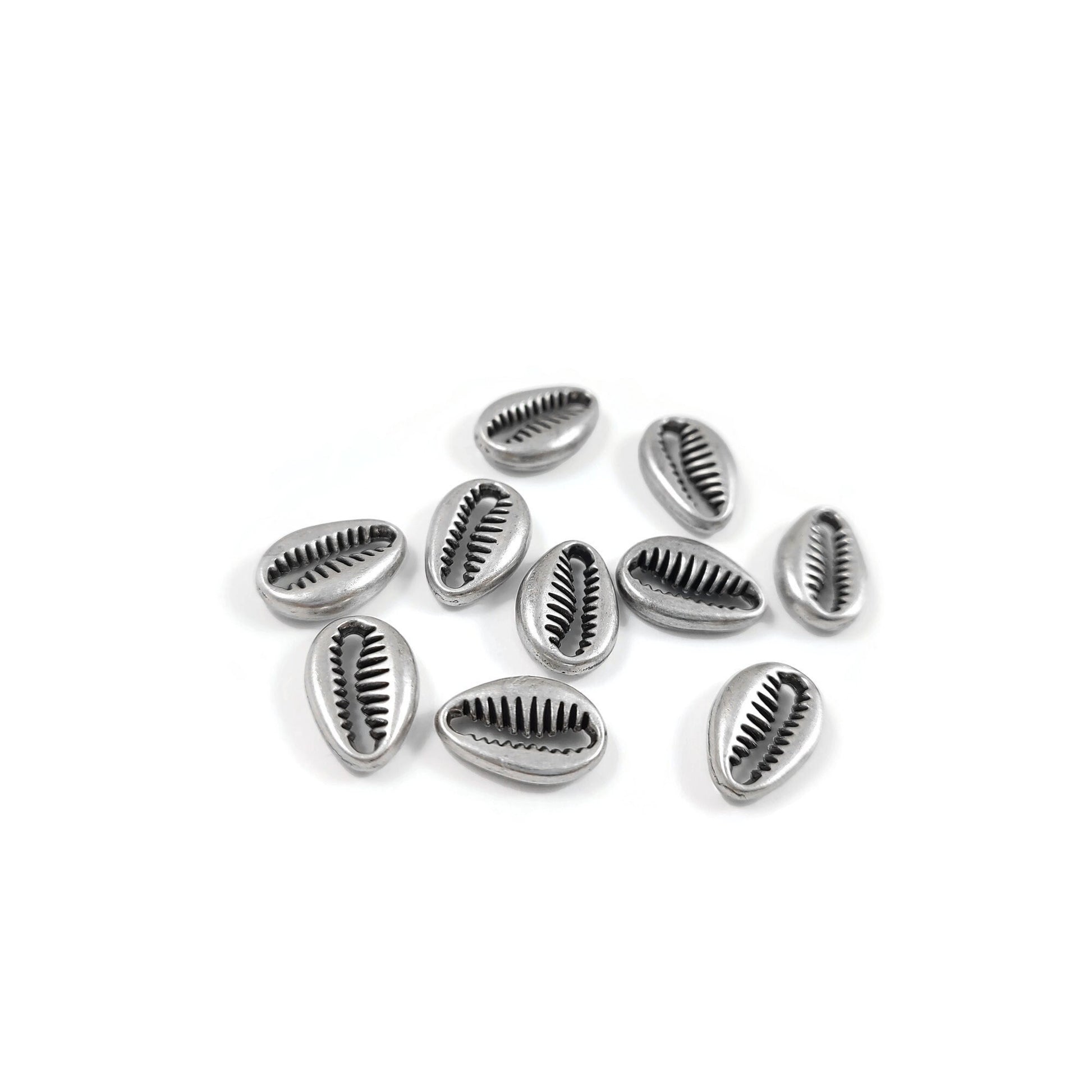 Cowrie shell connector charms, 12mm nickel free ocean pendants, Hypoallergenic nautical jewelry making