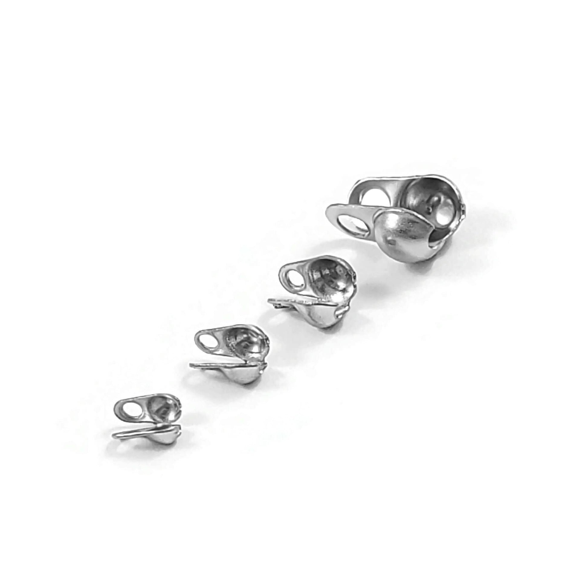 Stainless Steel Bead Tips, 50pcs knot covers, Clamshell crimp cover ends, Tarnish free jewelry making findings