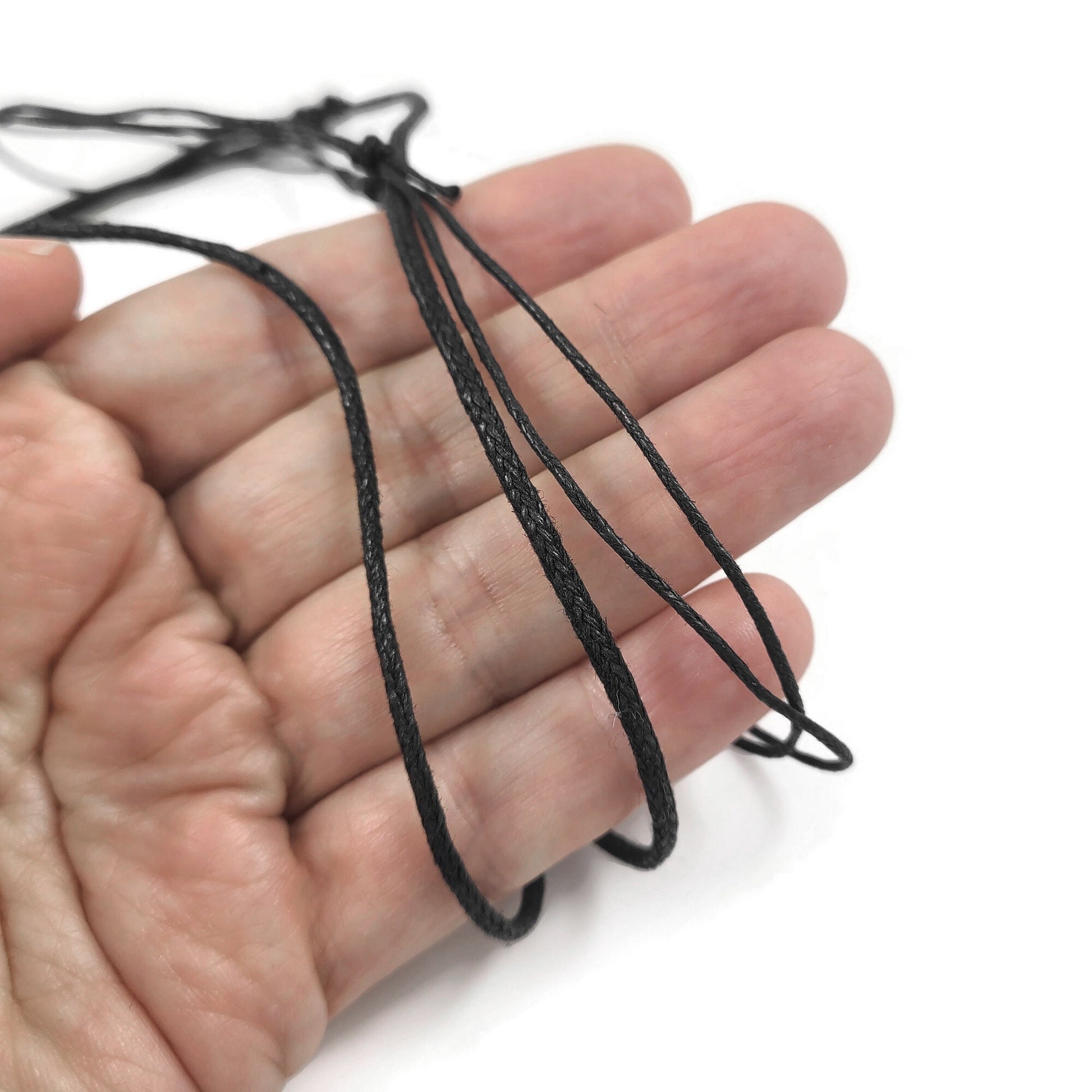 Adjustable cord necklace, Black waxed cotton string, 1mm, 2mm, Jewelry making bulk supplies