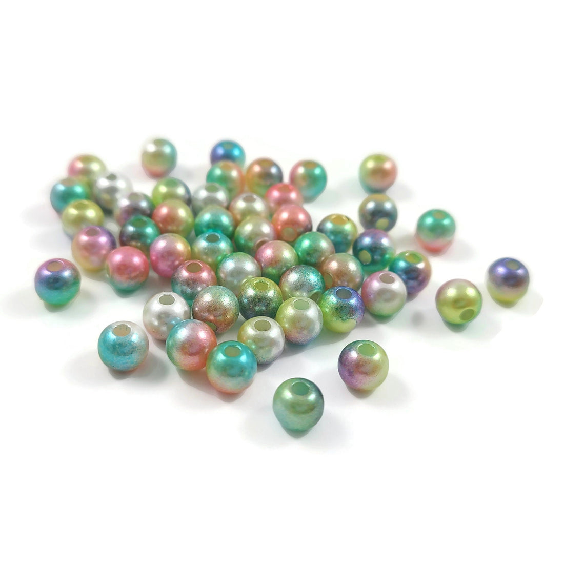 50 rainbow pearly gradient beads, Assorted 6mm plastic beads for jewelry making