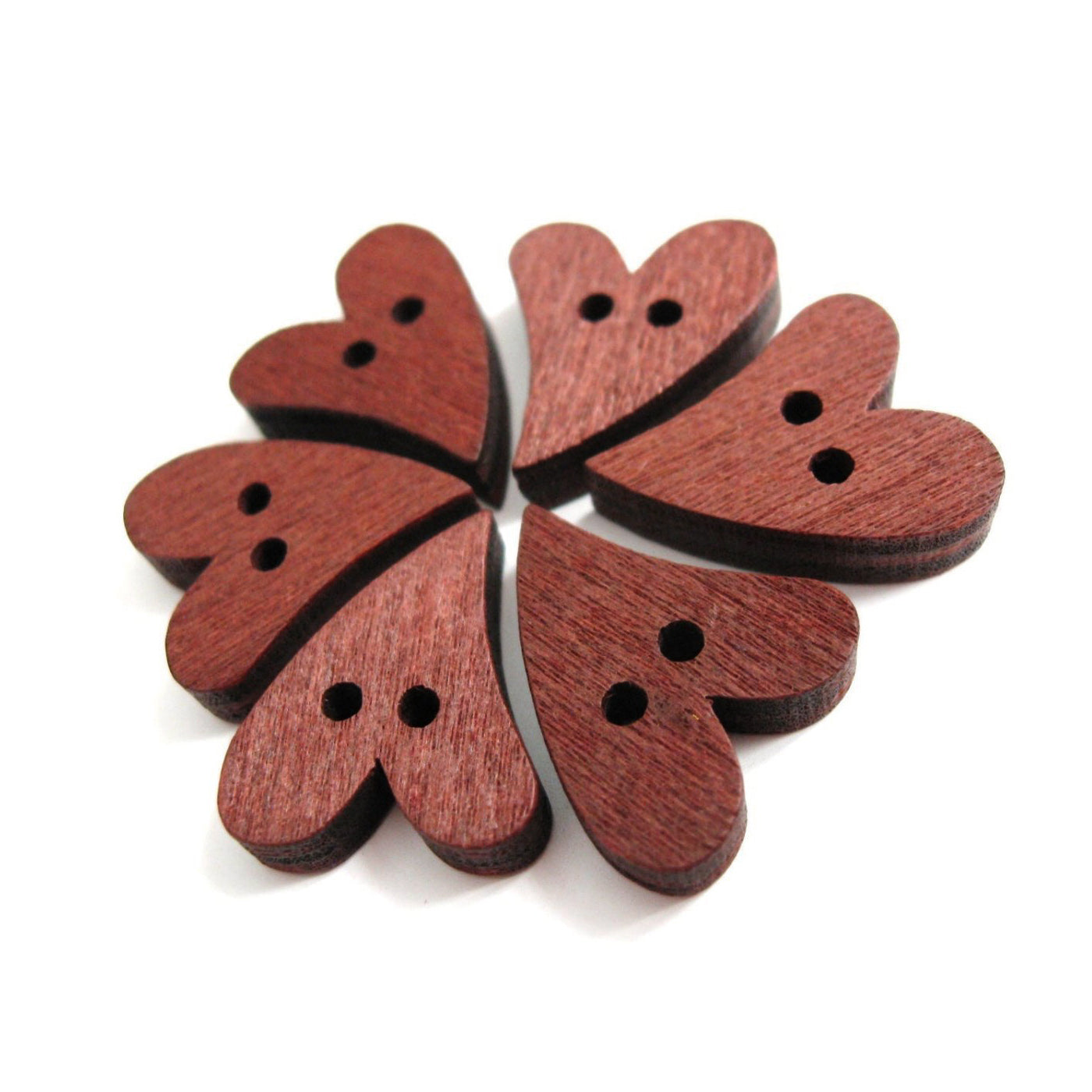 6 Boutons Coeurs en bois marron 20mm