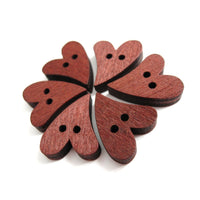 6 Boutons Coeurs en bois marron 20mm