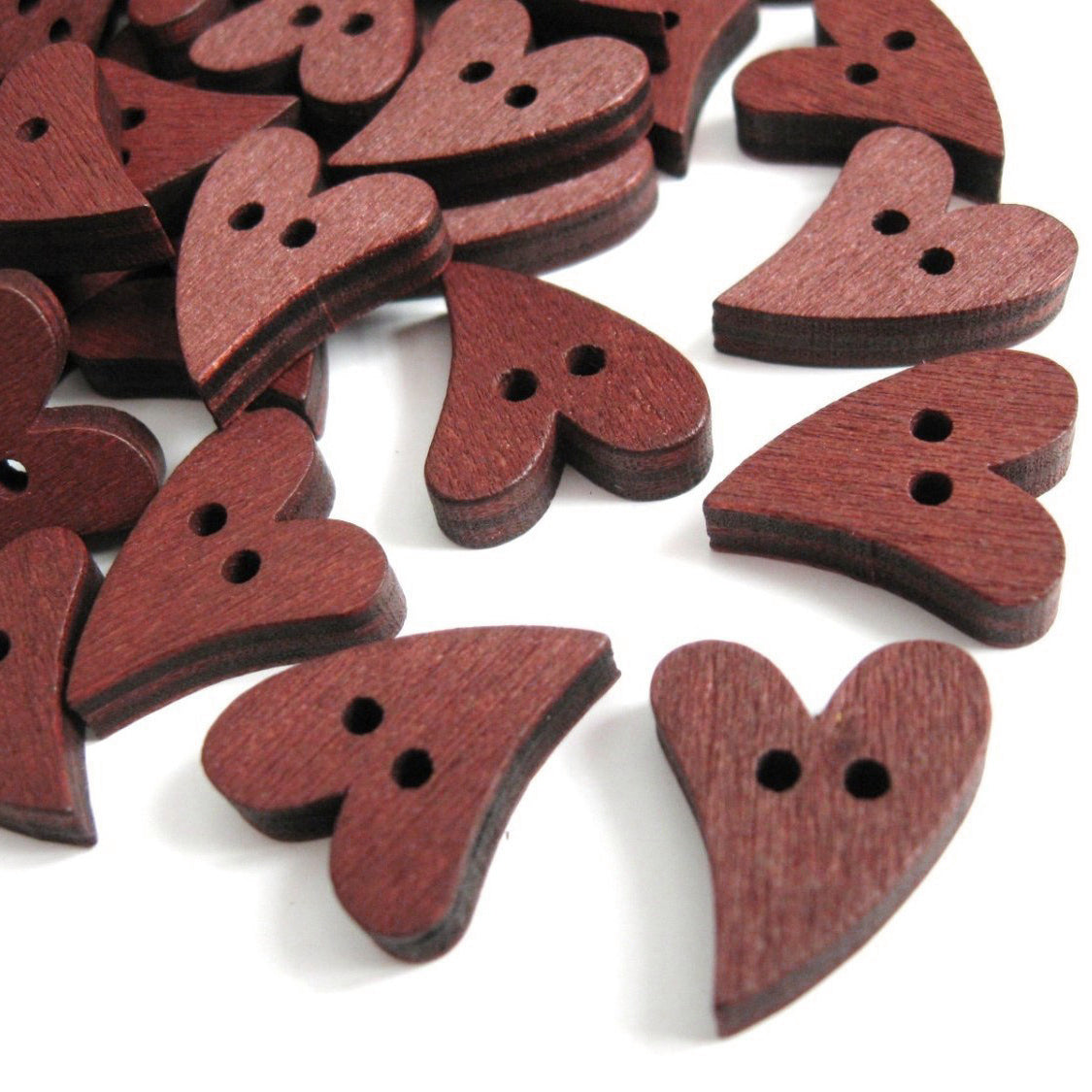 6 Boutons Coeurs en bois marron 20mm