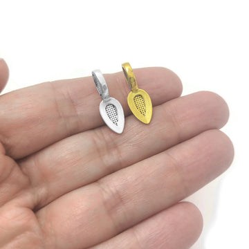 Glue on bails, Gold, Silver, Leaf oval pad, Hypoallergenic nickel free jewelry findings, Pendant making parts