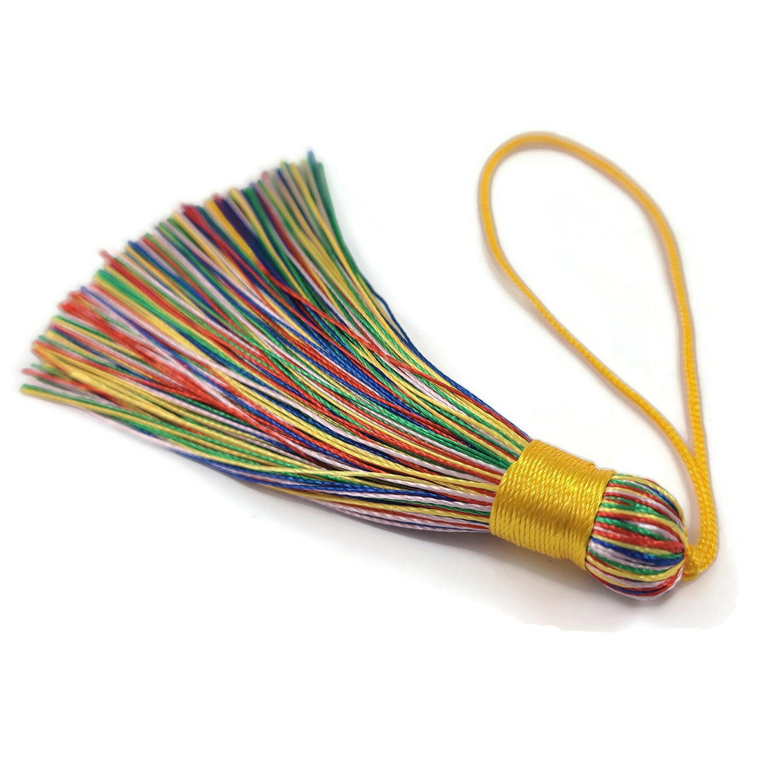 Big multicolor silky tassel, Jewelry making supplies, Boho rainbow decor DIY, 3 inches