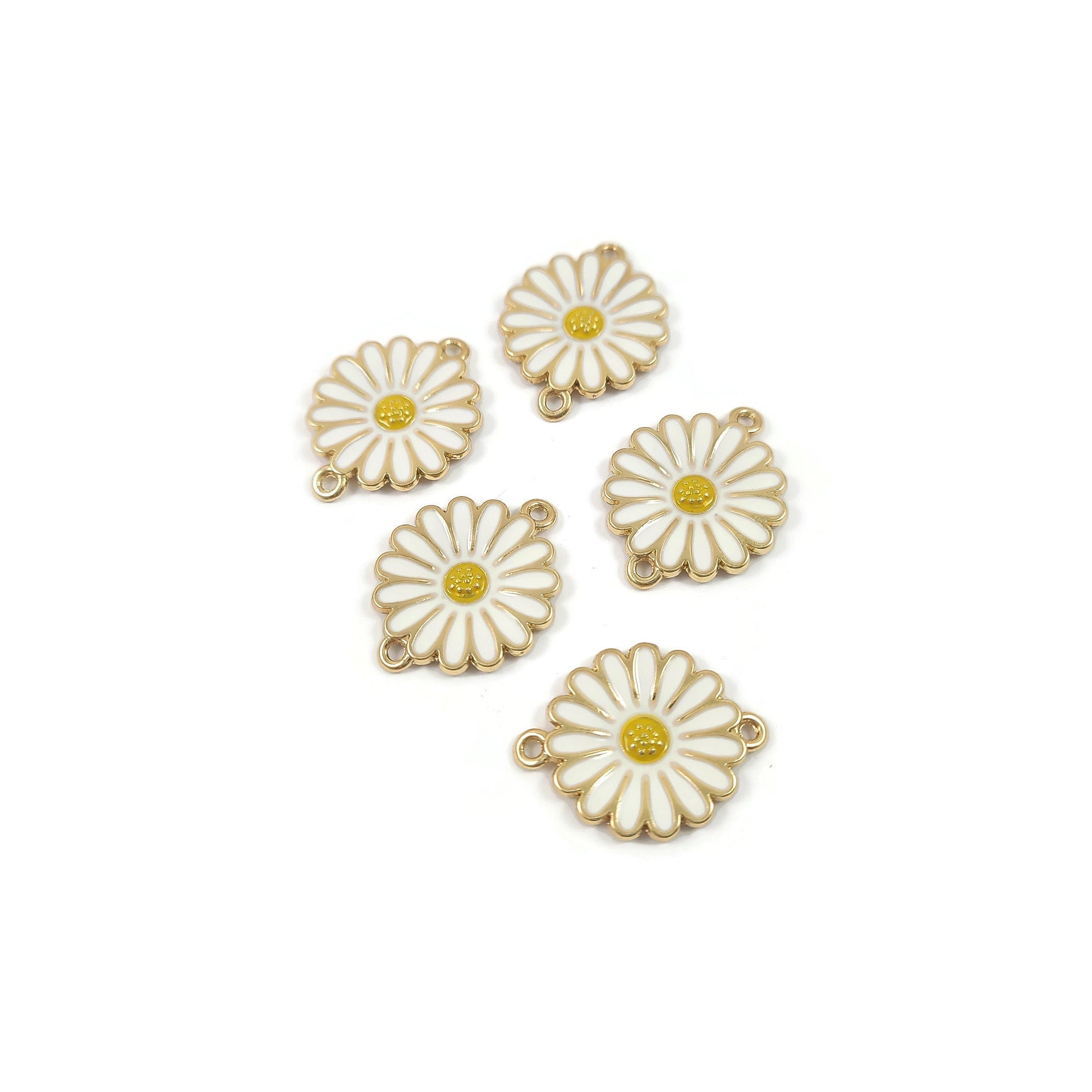 White and gold daisy connectors, Hypoallergenic nickel free charm for jewelry making