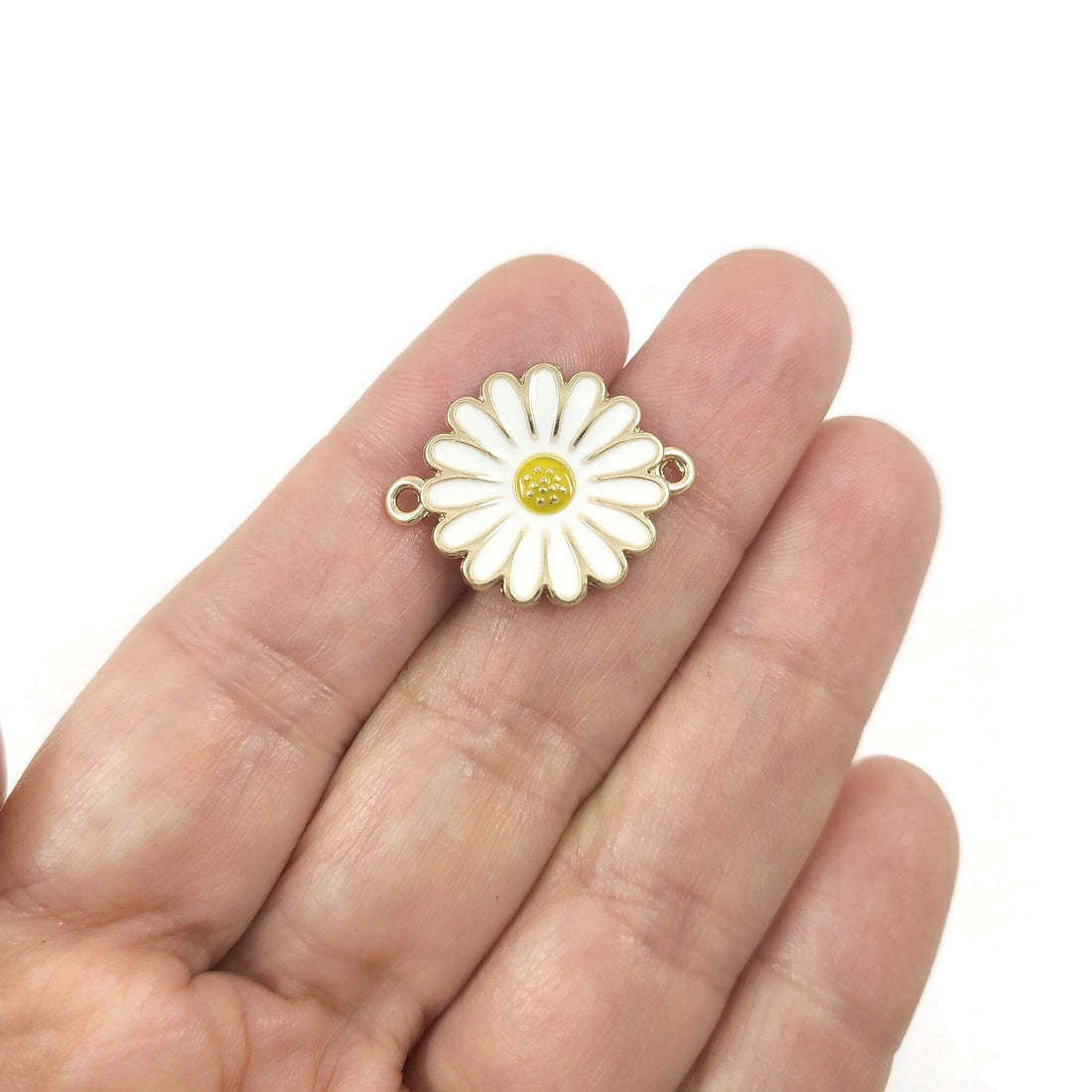 White and gold daisy connectors, Hypoallergenic nickel free charm for jewelry making