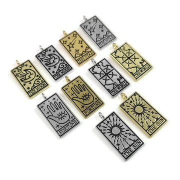 Tarot card charm, Gold, Silver, Necklace making pendant, Sun, Moon, Star, World, Fortune
