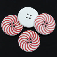 5 Candy Cane Wooden Buttons - Red and white sewing buttons 30mm