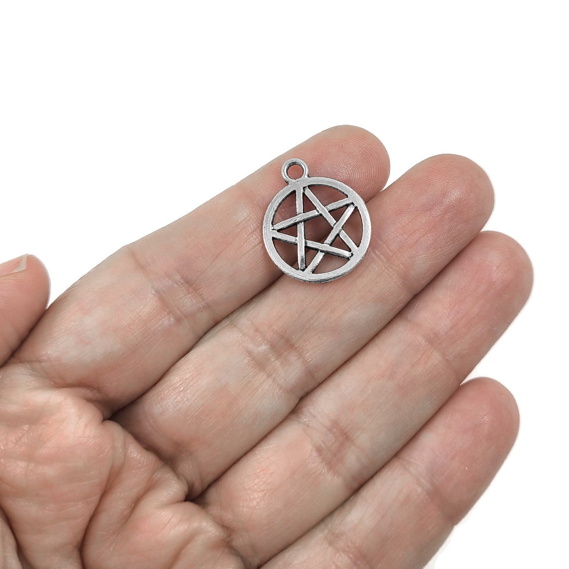 Hypoallergenic pentagram charms, 20mm nickel free pagan pendants, Pentacle star for jewelry making, Gold, Silver, Bronze