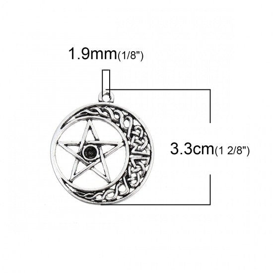 5 Celtic knot pentagram charms, Rhinestone setting, Antique silver metal pendants, Jewelry making supplies