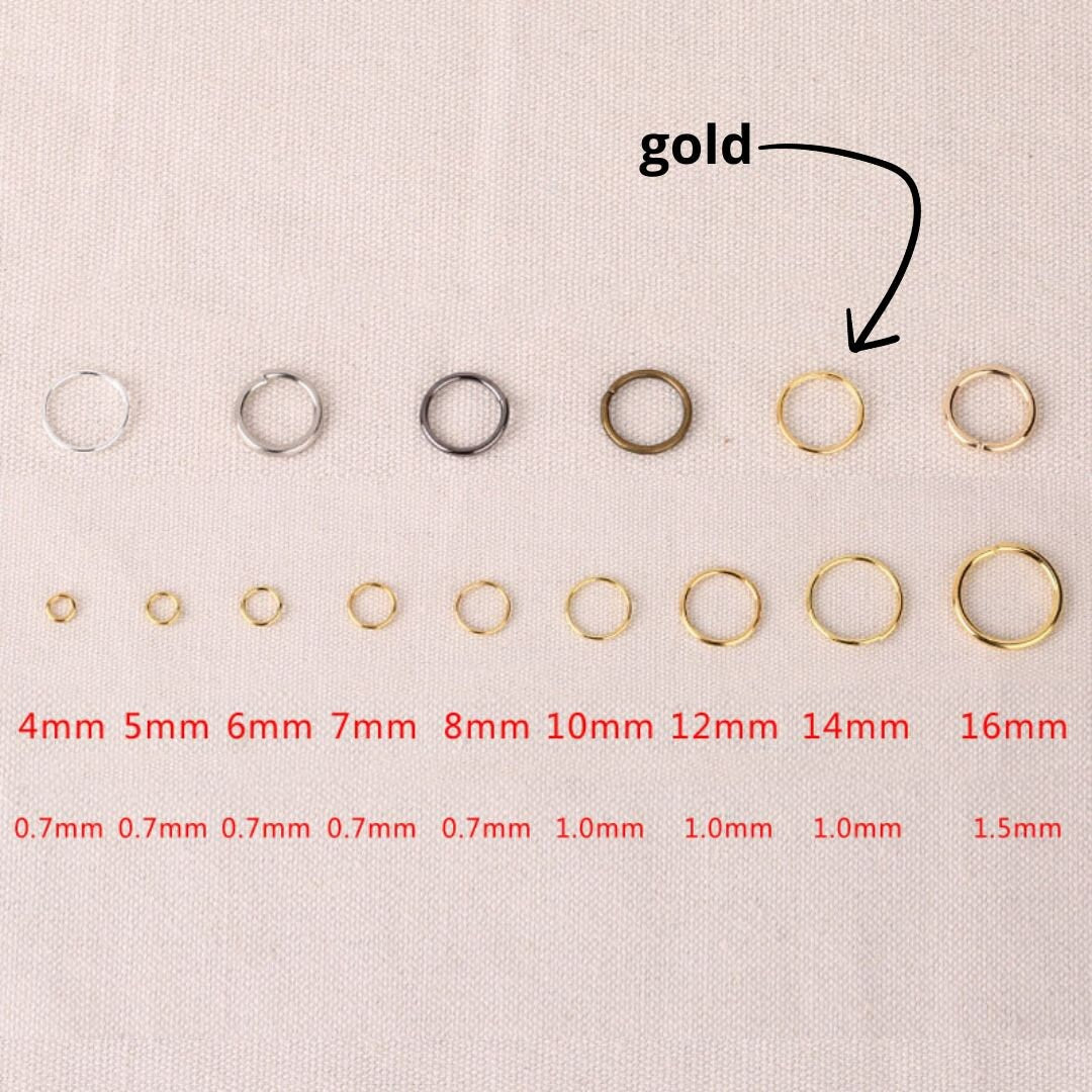Hypoallergenic gold jump rings, 4mm, 5mm, 6mm, 7mm, 8mm, Bulk jewelry findings, Nickel free, lead free and cadmium free