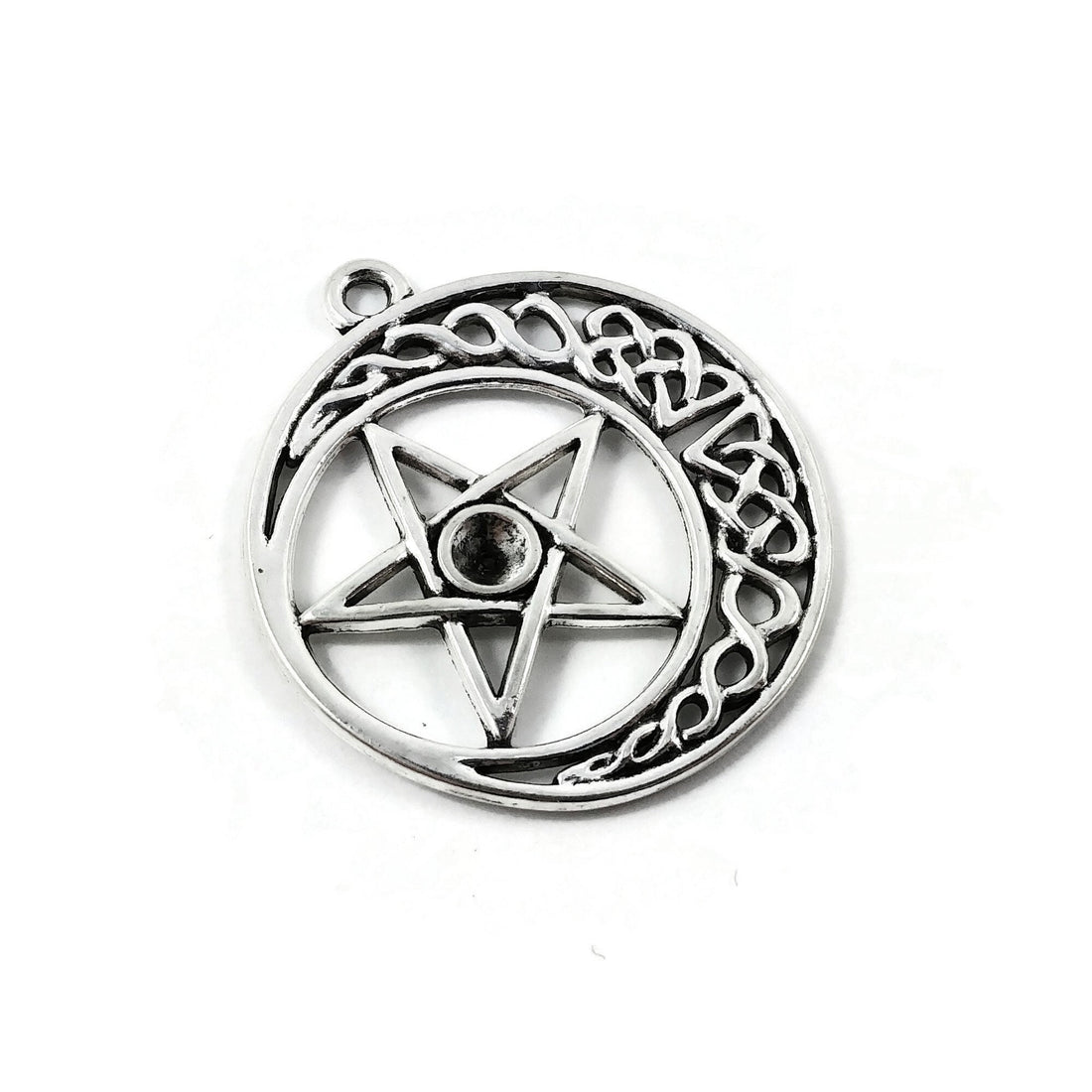 5 Celtic knot pentagram charms, Rhinestone setting, Antique silver metal pendants, Jewelry making supplies