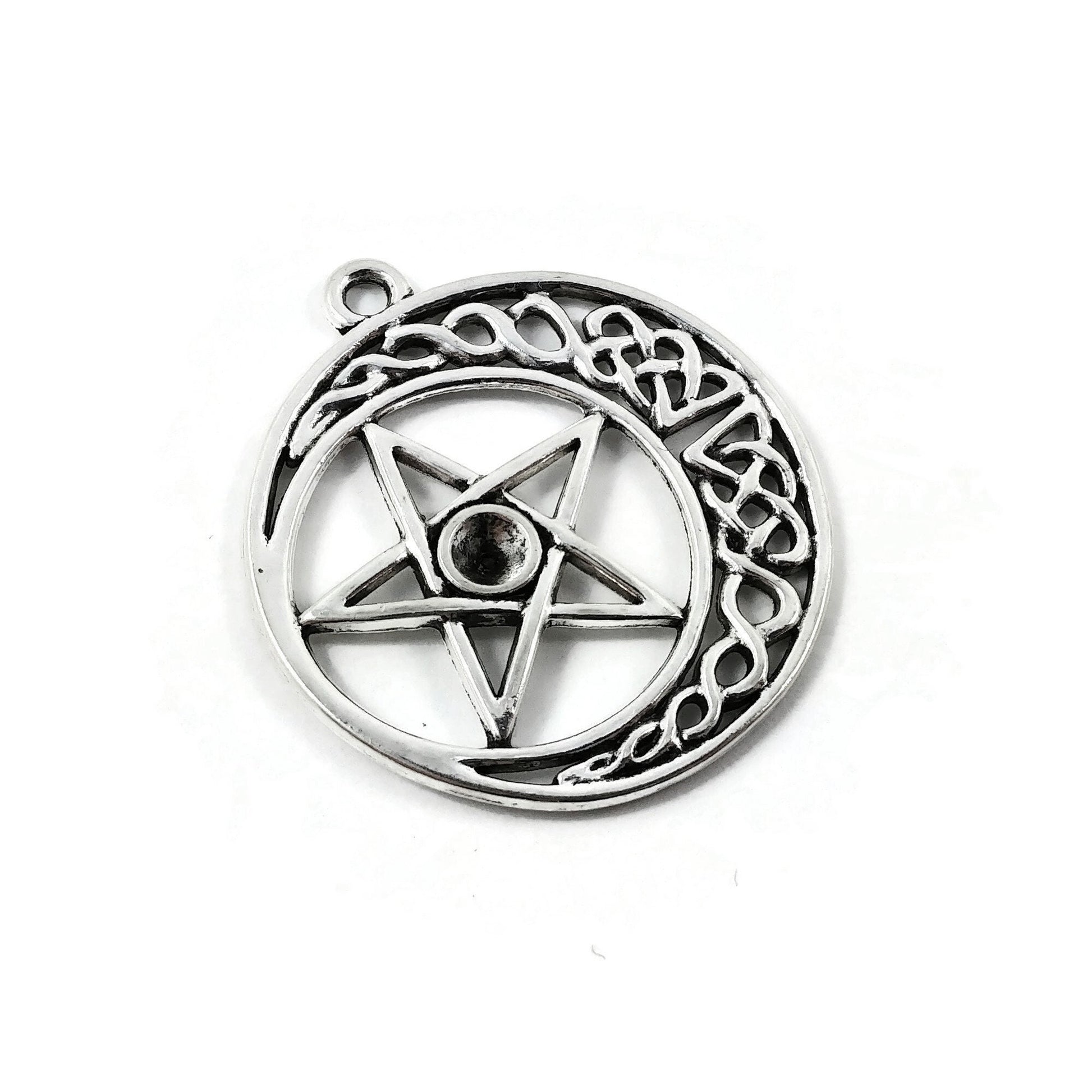 5 Celtic knot pentagram charms, Rhinestone setting, Antique silver metal pendants, Jewelry making supplies