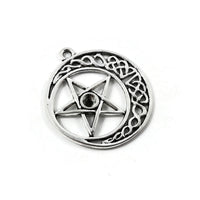5 Celtic knot pentagram charms, Rhinestone setting, Antique silver metal pendants, Jewelry making supplies
