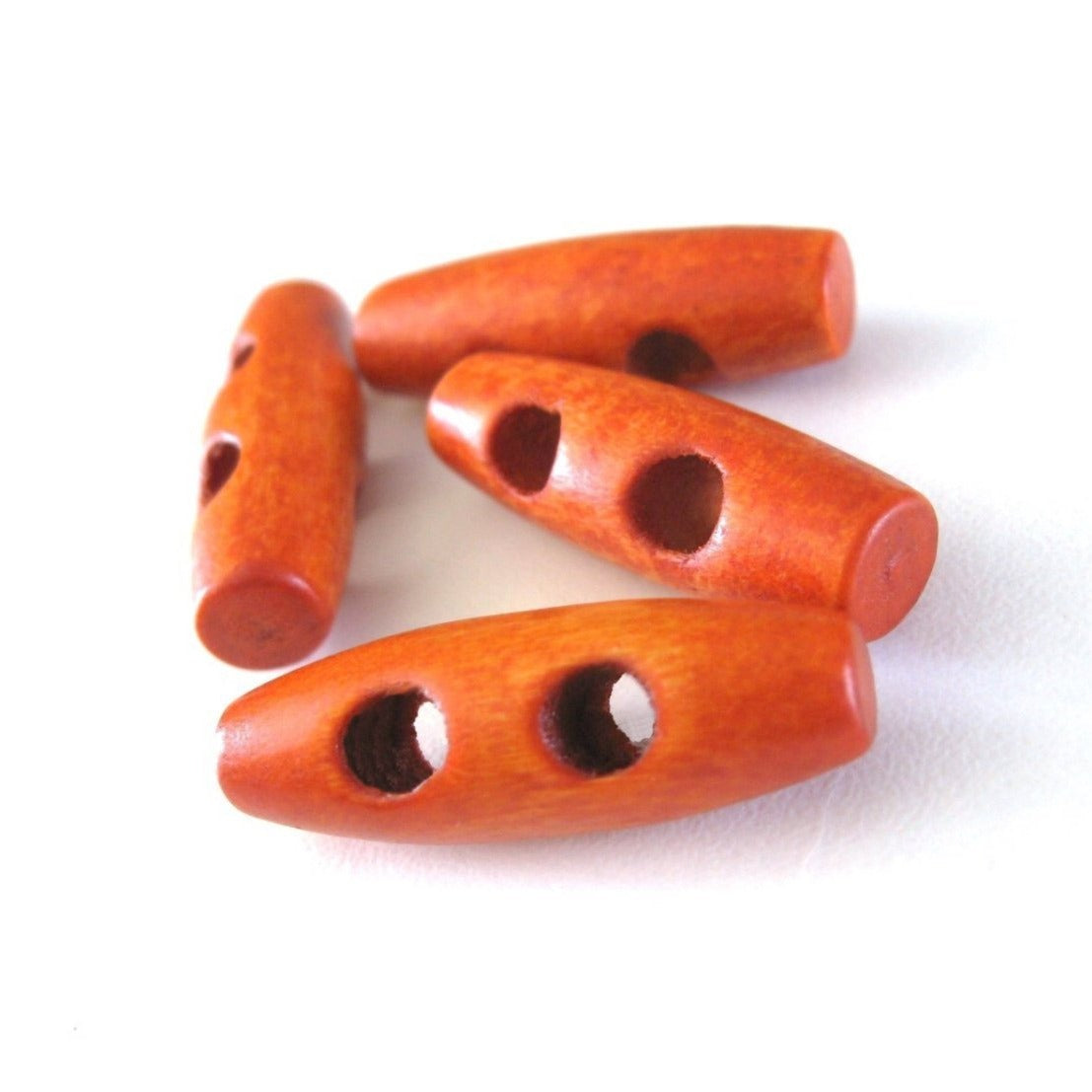 Wood toggle button 6 small orange buttons 3 x 1cm