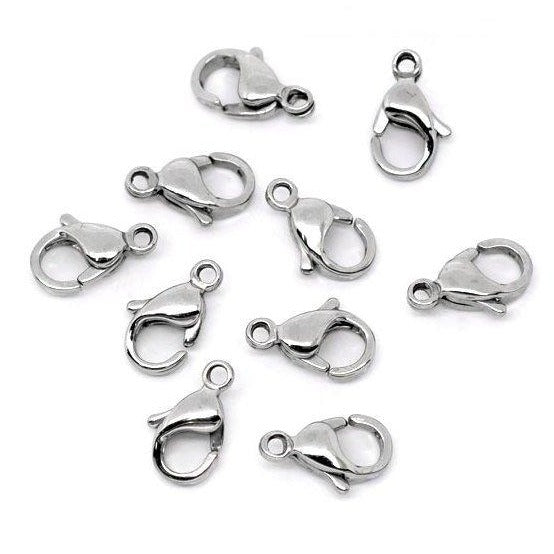 10 fermoirs mousquetons argent en acier inoxydable hypoallergénique