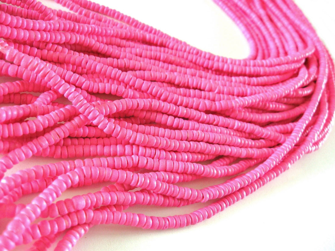 150 perles de bois de coco rose en rondelle de 4-5mm