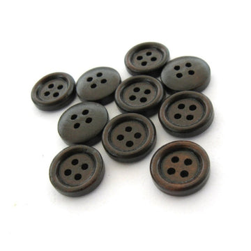 Small button - Dark Brown 4 Holes Wooden Sewing Buttons 13mm - set of 10