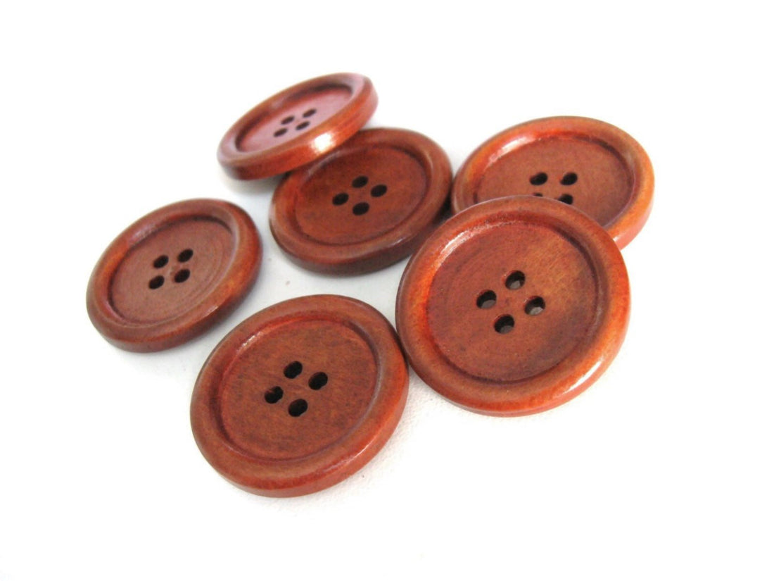 Bouton de bois brun rouge de 3cm - ensemble de 6 boutons en bois naturel