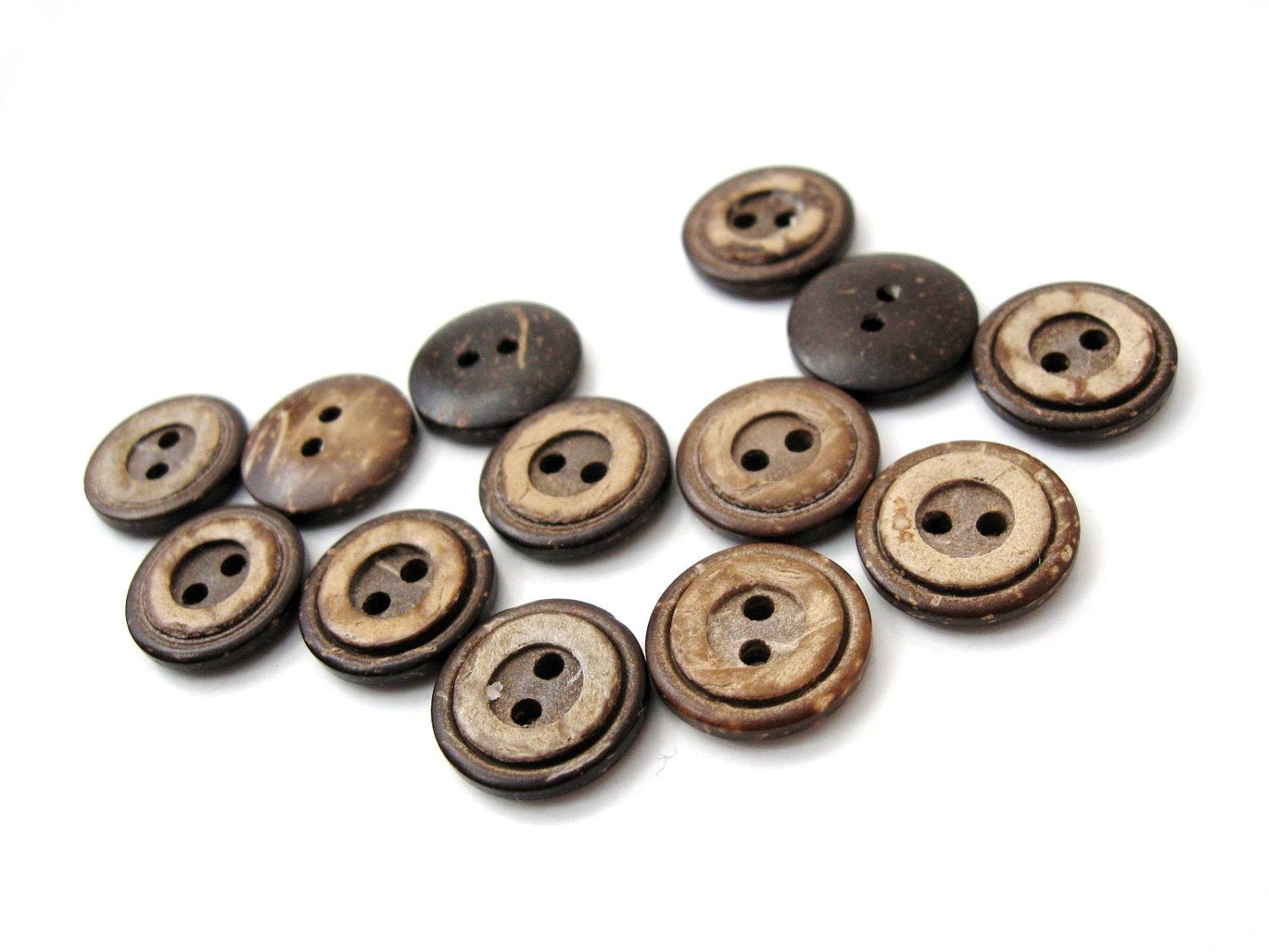 10 Brown Coconut Shell Buttons 13 or 15mm - Rustic Circle