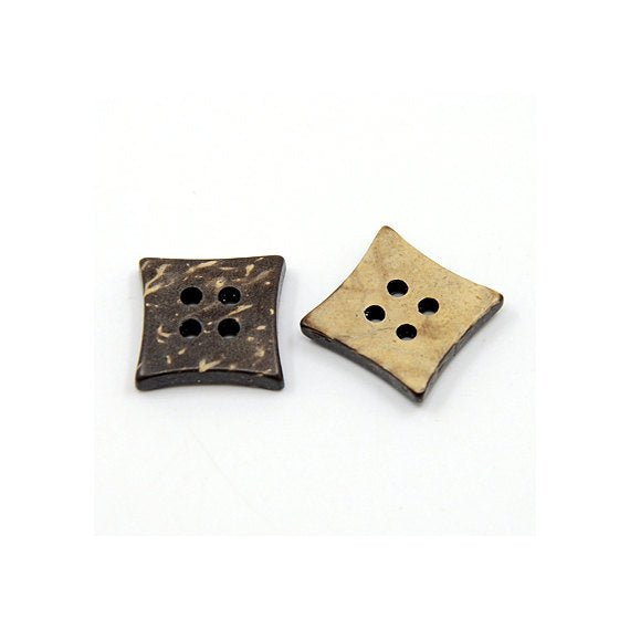 6 Brown Coconut Shell Buttons 14mm -  Square shape