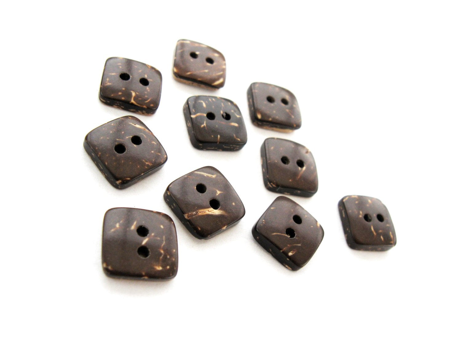 10 Brown Coconut Shell Buttons 9mm -  Tiny square shape