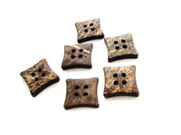 6 Brown Coconut Shell Buttons 14mm -  Square shape