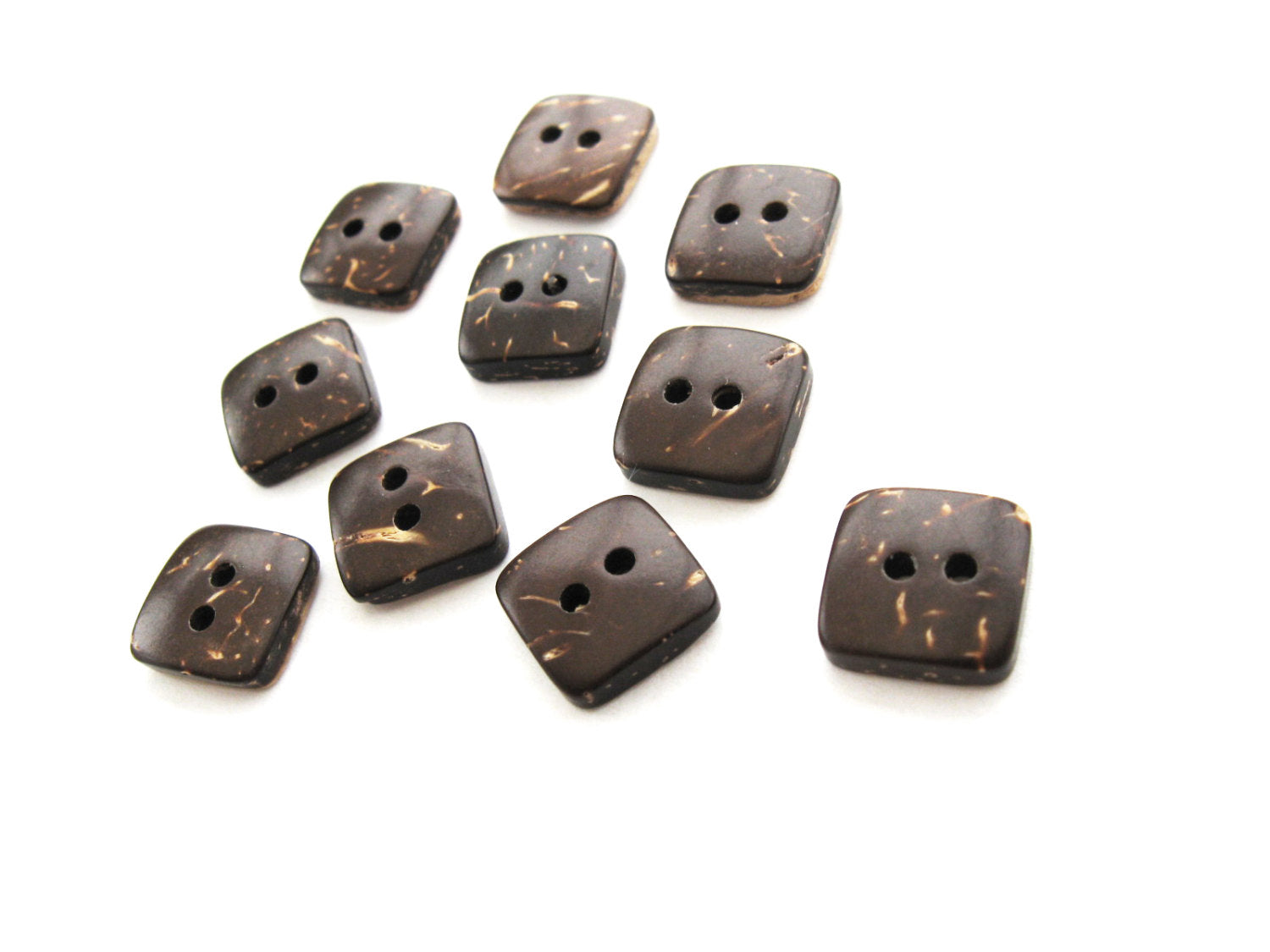 10 Brown Coconut Shell Buttons 9mm -  Tiny square shape