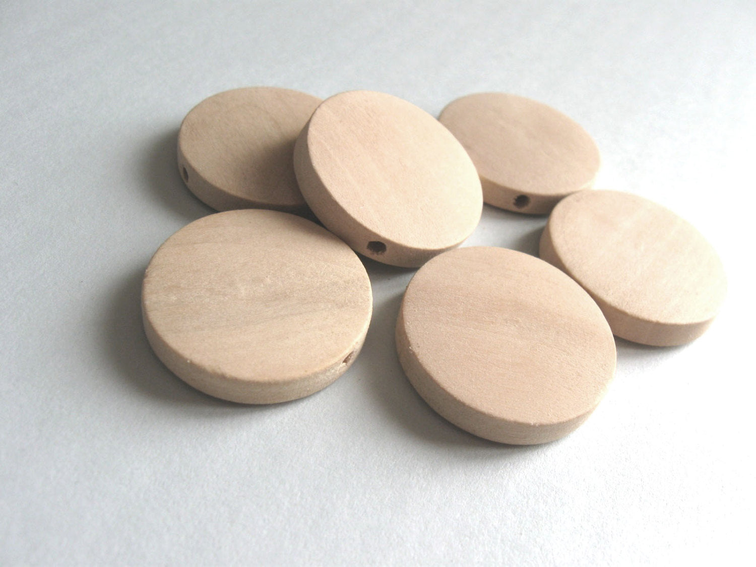 6 Flat wooden beads 15mm, 20mm or 25mm
