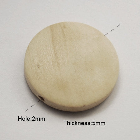 6 Flat wooden beads 15mm, 20mm or 25mm